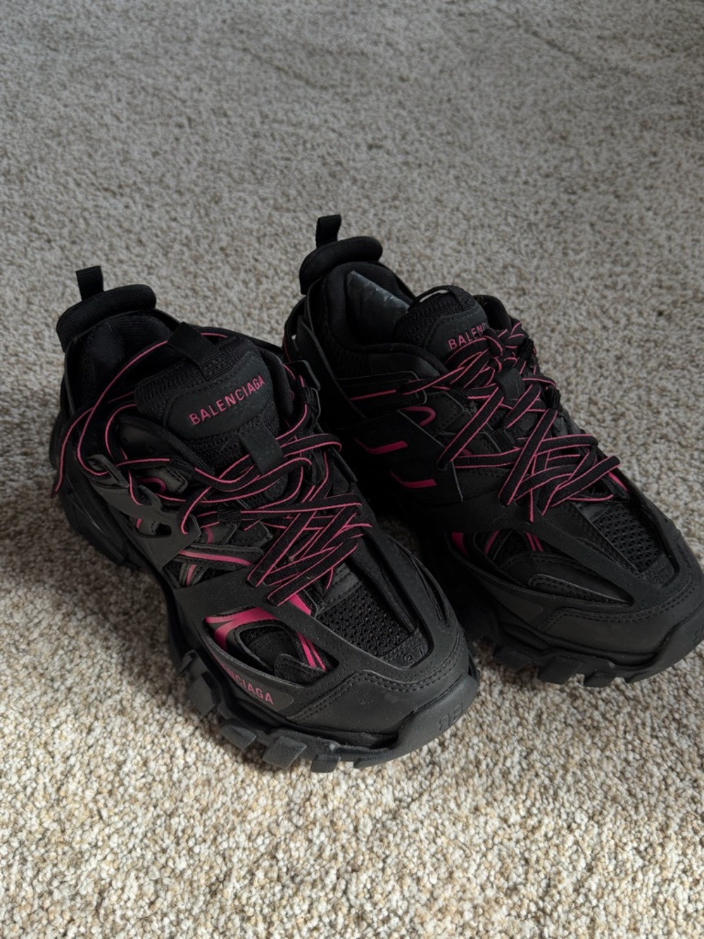 Balenciaga Black with Pink Accent Women's Trail Sneakers